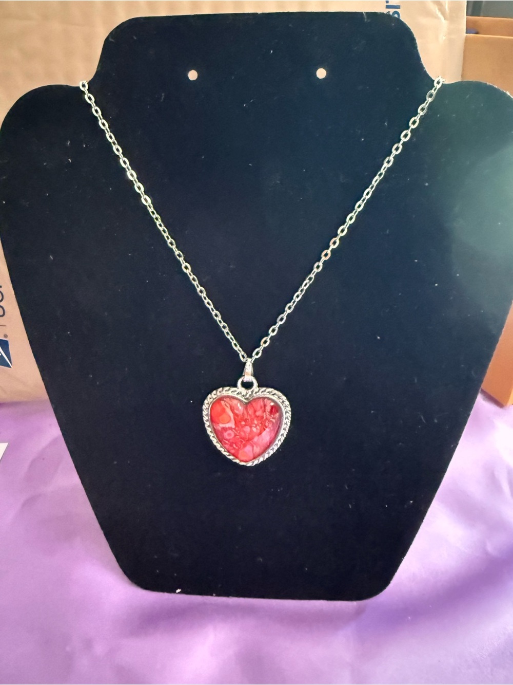 Heart Pendant Necklace in Red - Classic Silver plate Chain